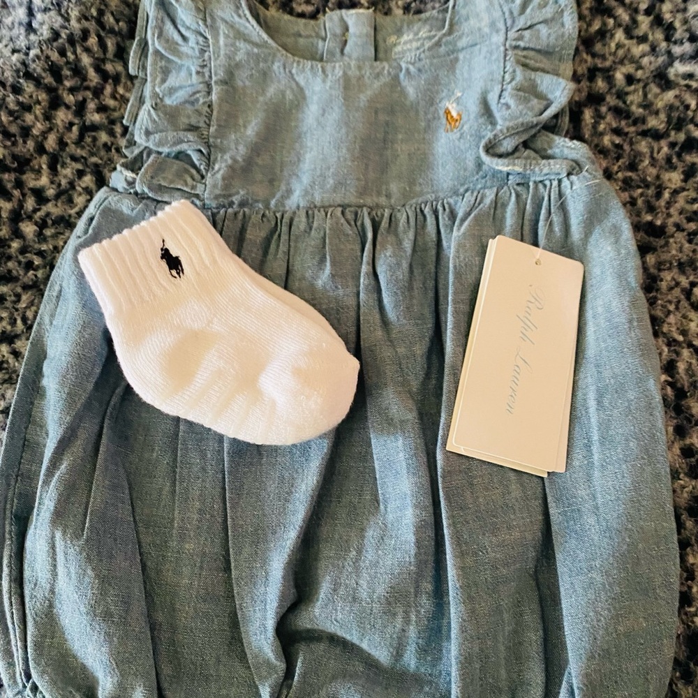 Ralph Lauren Newborn girls short romper.. socks not included